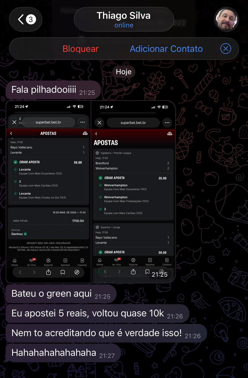 Thiago Silva — bateu o green com 5 reais, voltou quase 10k